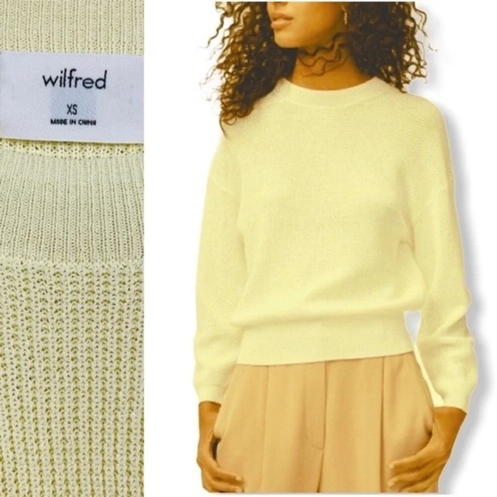 ARITZIA Wilfred Livvie Yellow Crewneck Sweater XS Waffle Knit Drop Shoulder - Picture 1 of 10